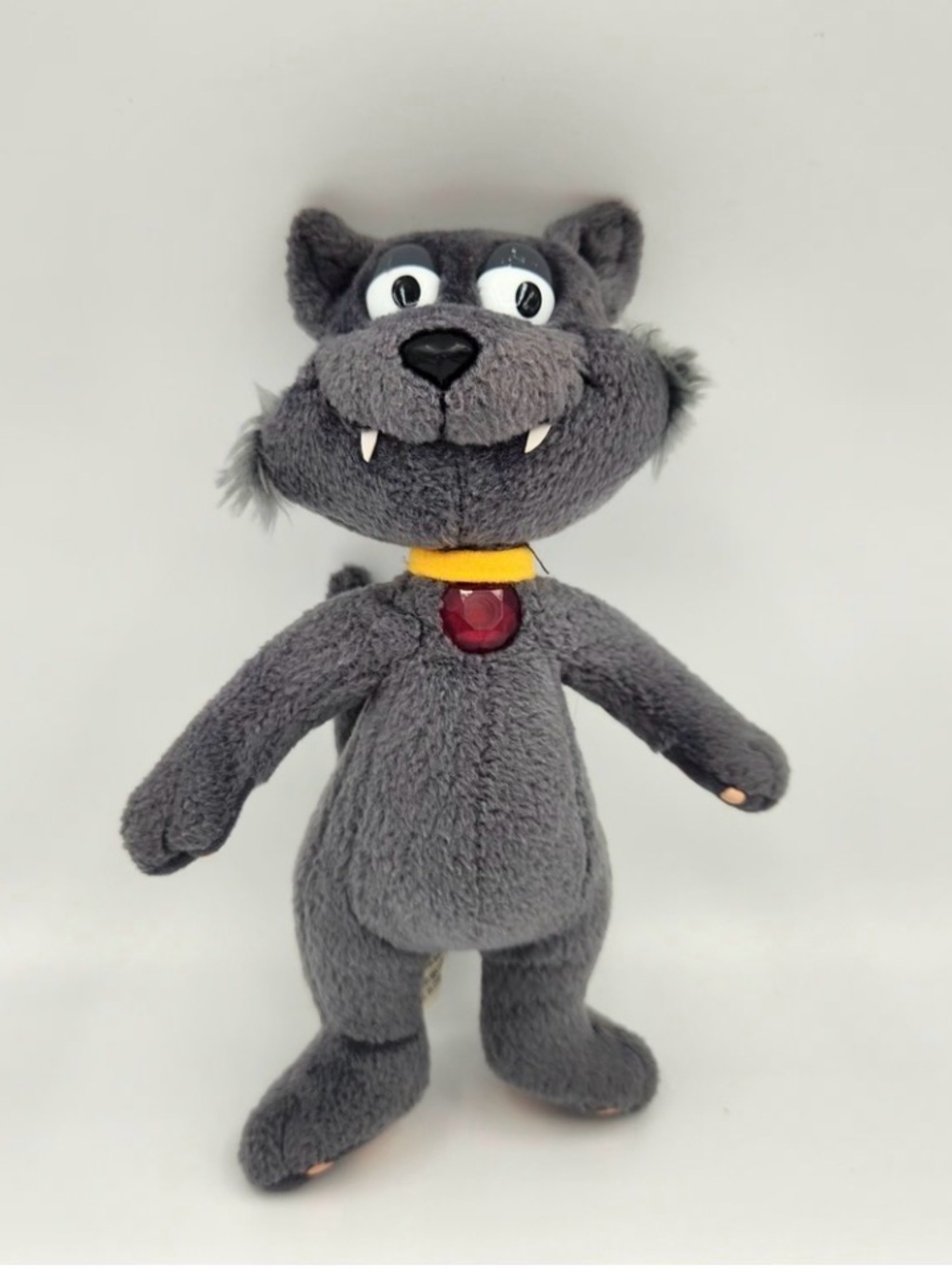 Plush Gray Cat Toy with Yellow Collar and Red Tag - Soft Pet Plush